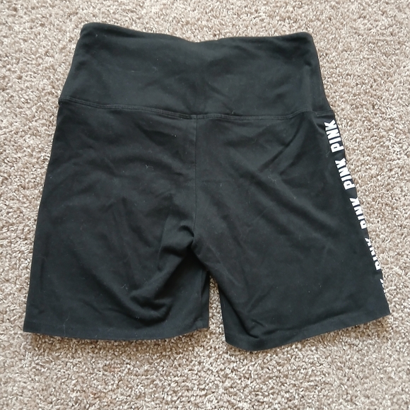 PINK Victoria's Secret Black Biker Shorts Medium |  White Logo - Picture 2 of 4